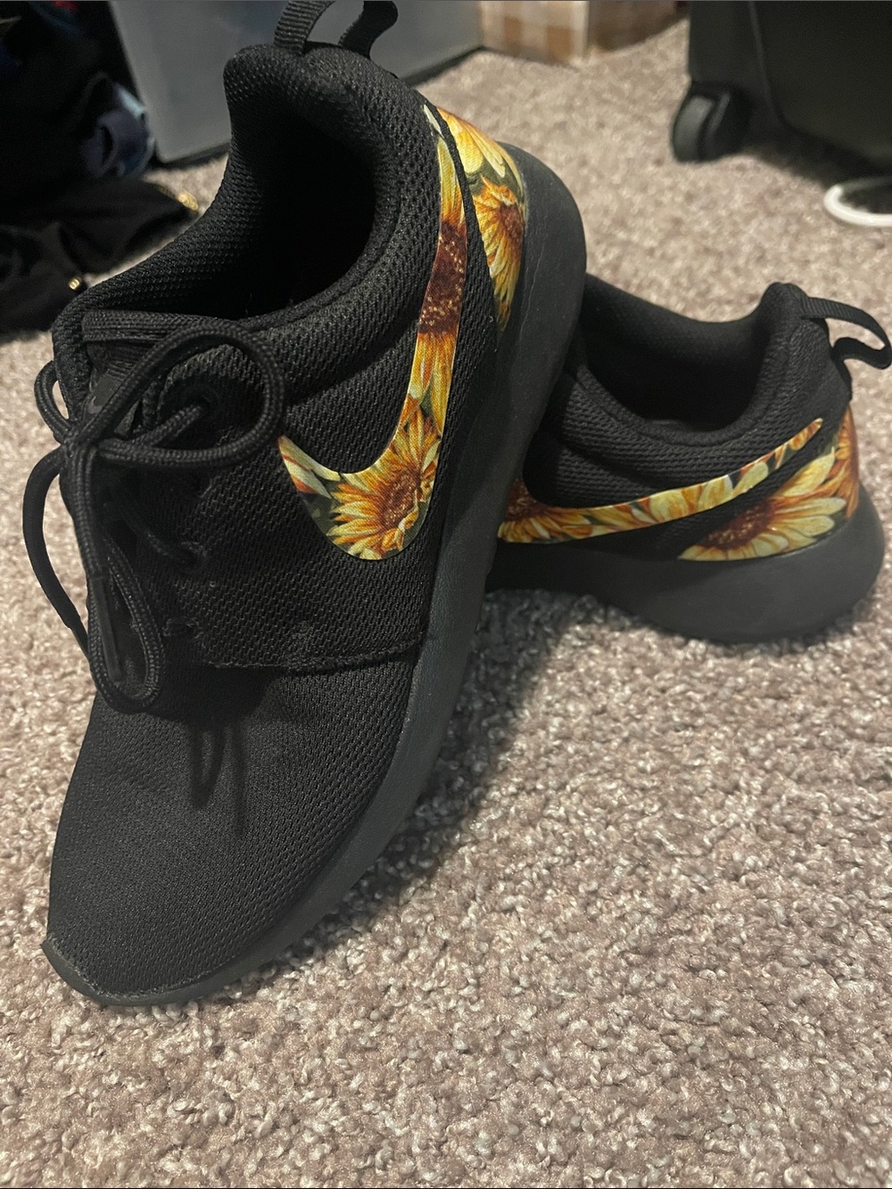 Nike Black Sneakers with Sunflower Swoosh